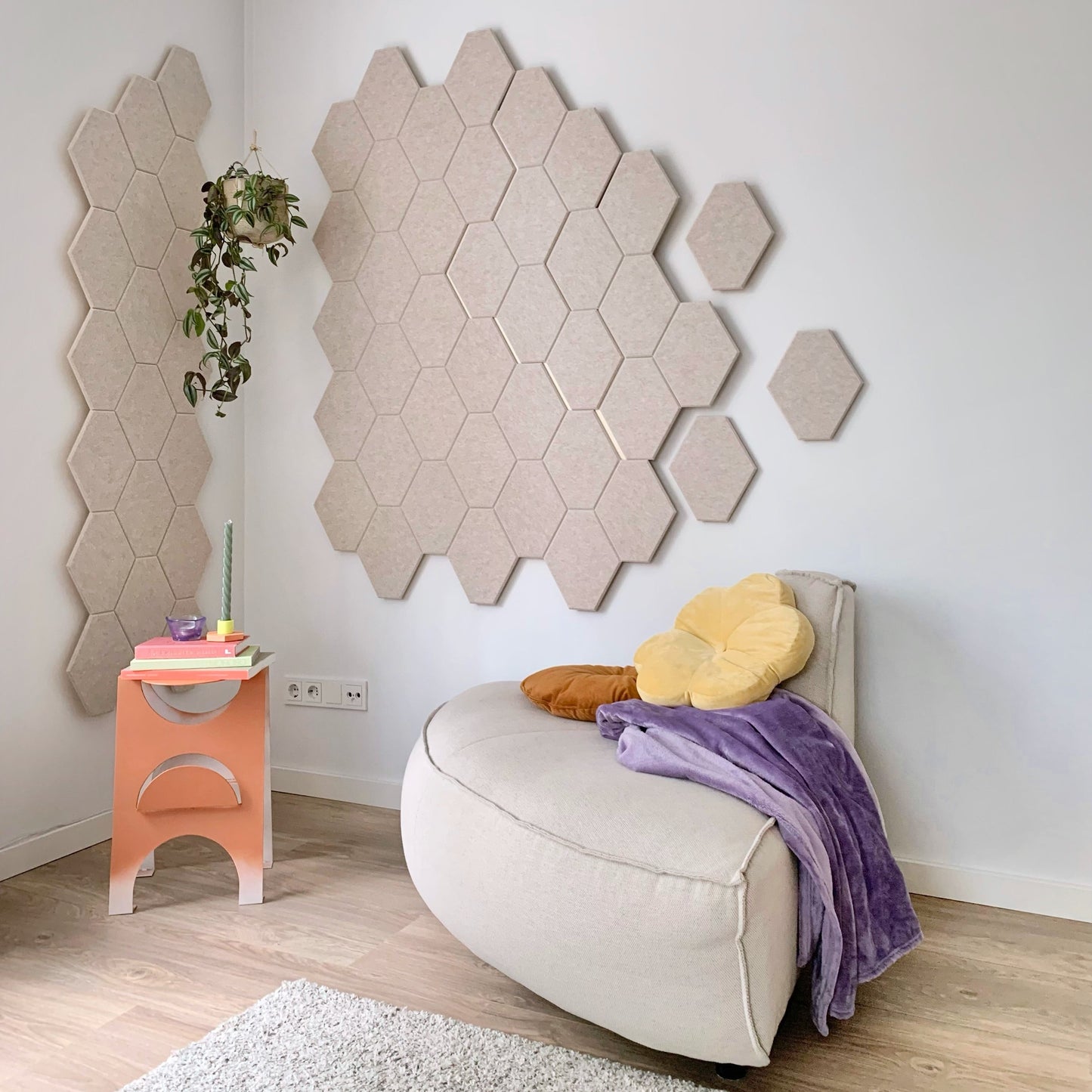 Akoestische muurstickers Lohex – zelfklevend vilt, langgerekte zeshoeken
