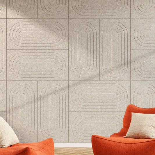 Akoestische wandtegels Groovy – geluiddempend vilt, retro golfpatroon